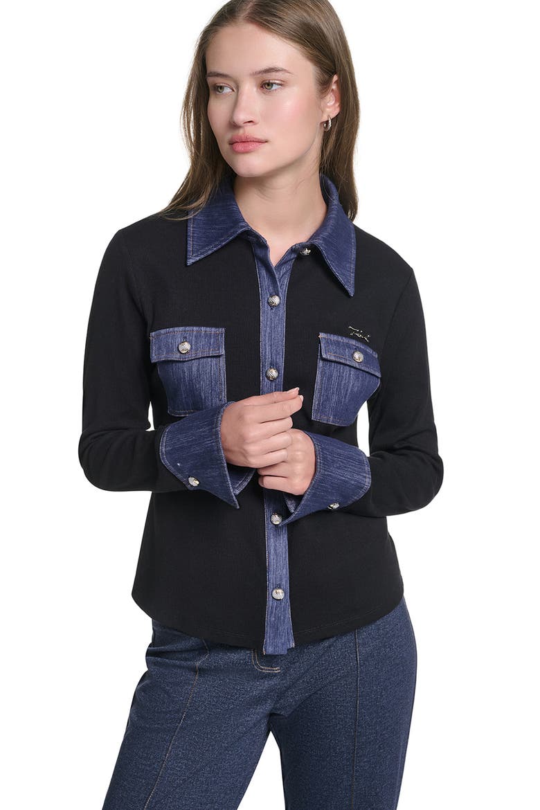 Denim Accent Knit Shirt, Alternate, color, BLACK