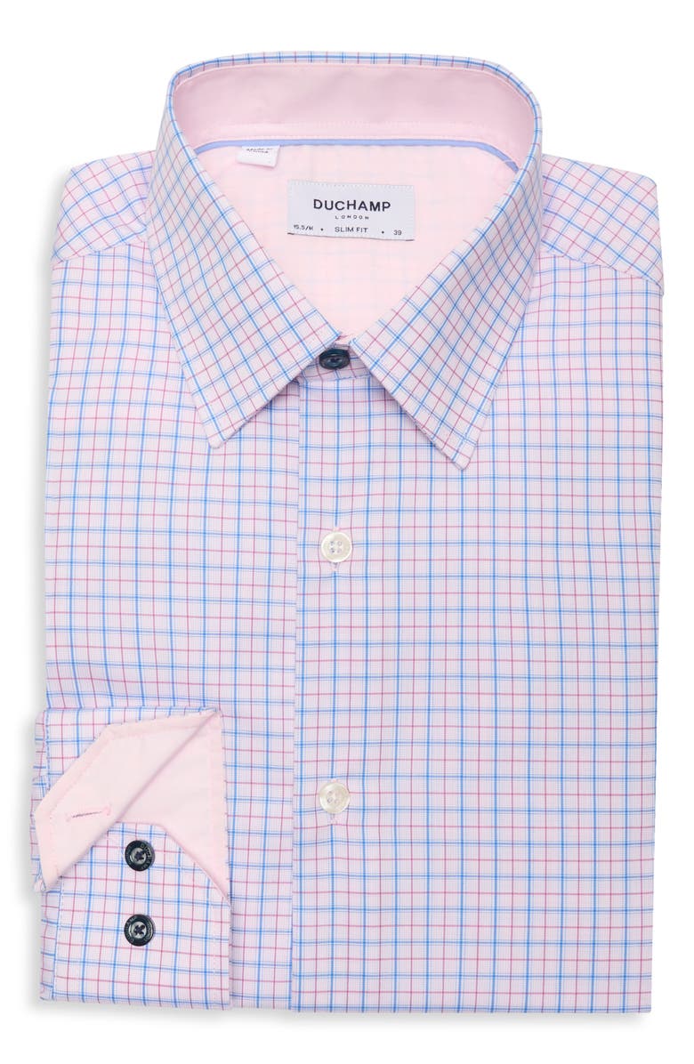 Duchamp Check Print Slim Fit Dress Shirt, Alternate, color, Pink