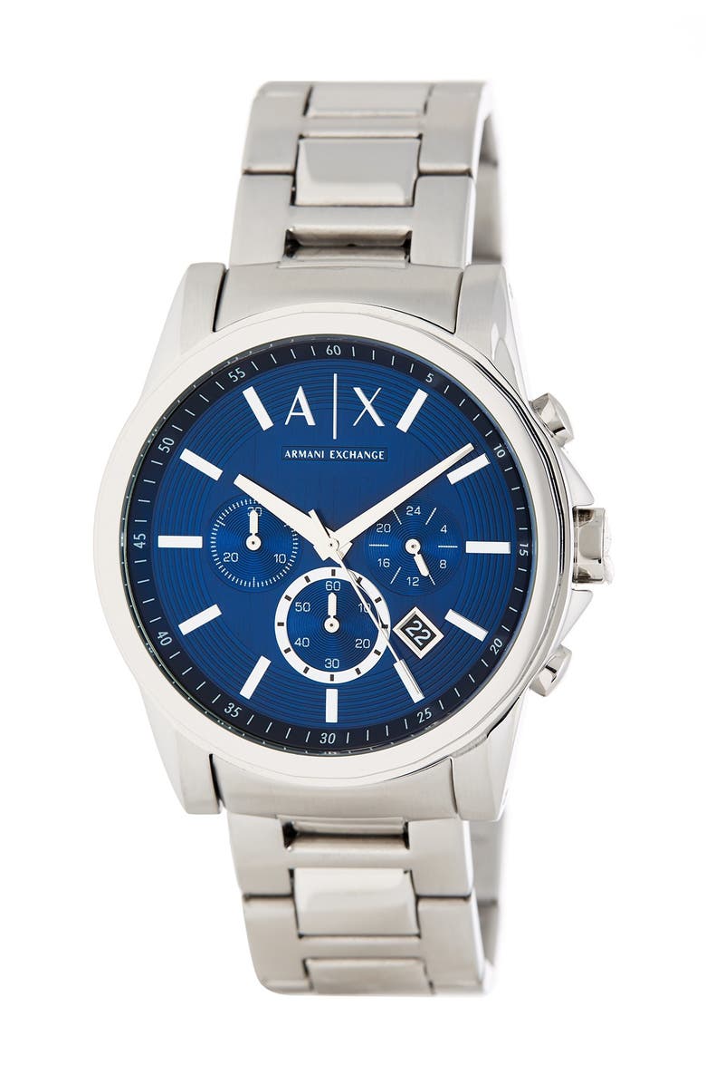 AX Armani Exchange Men's Outerbanks Chronograph Bracelet Watch, 45mm, Main, color, Silver