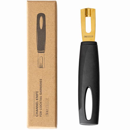 A Bar Above Gold Channel Knife, Black Handle In Gold
