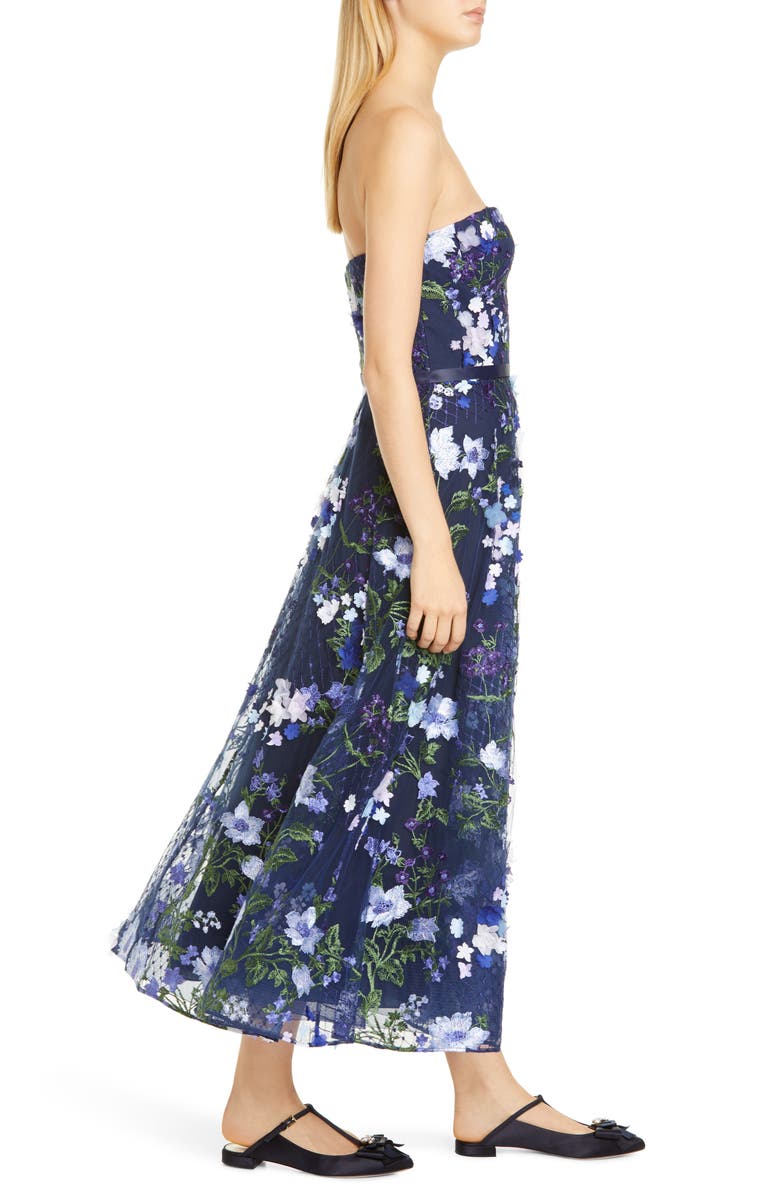 Marchesa Notte 3D Floral Lace Midi Dress, Alternate, color,