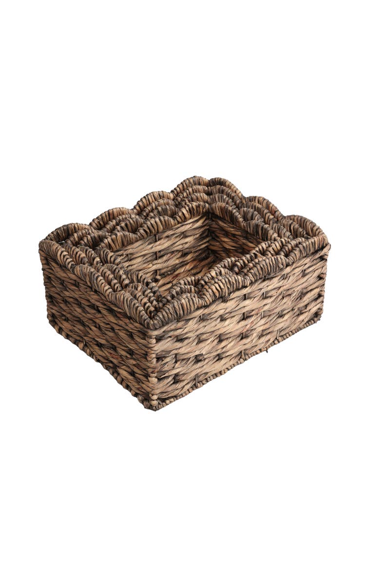 Coral Handwoven Water Hyancinth Scalloped Edge Nesting Storage Baskets, Alternate, color, Brown