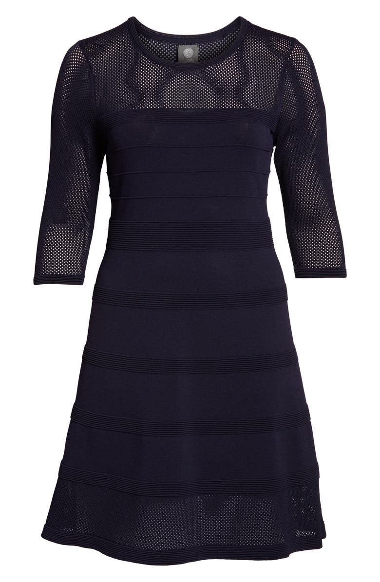 Vince Camuto Mixed Stitch Pointelle Fit & Flare Dress, Alternate, color, 