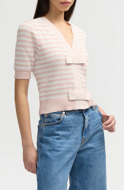 Nvlt Bow Stripe Short Sleeve Cotton Blend Sweater In Blush/marshmallow Stripe