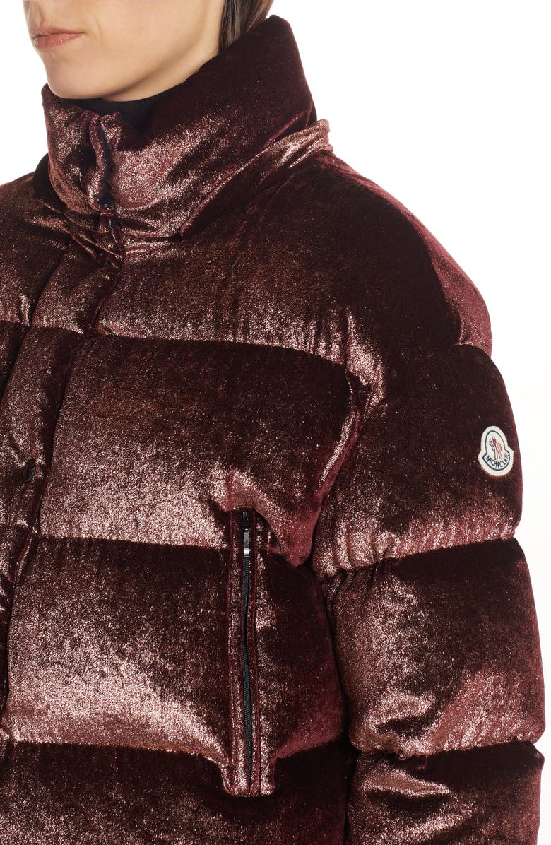 Moncler Caille Glitter Velvet Quilted Down Puffer Coat, Alternate, color,