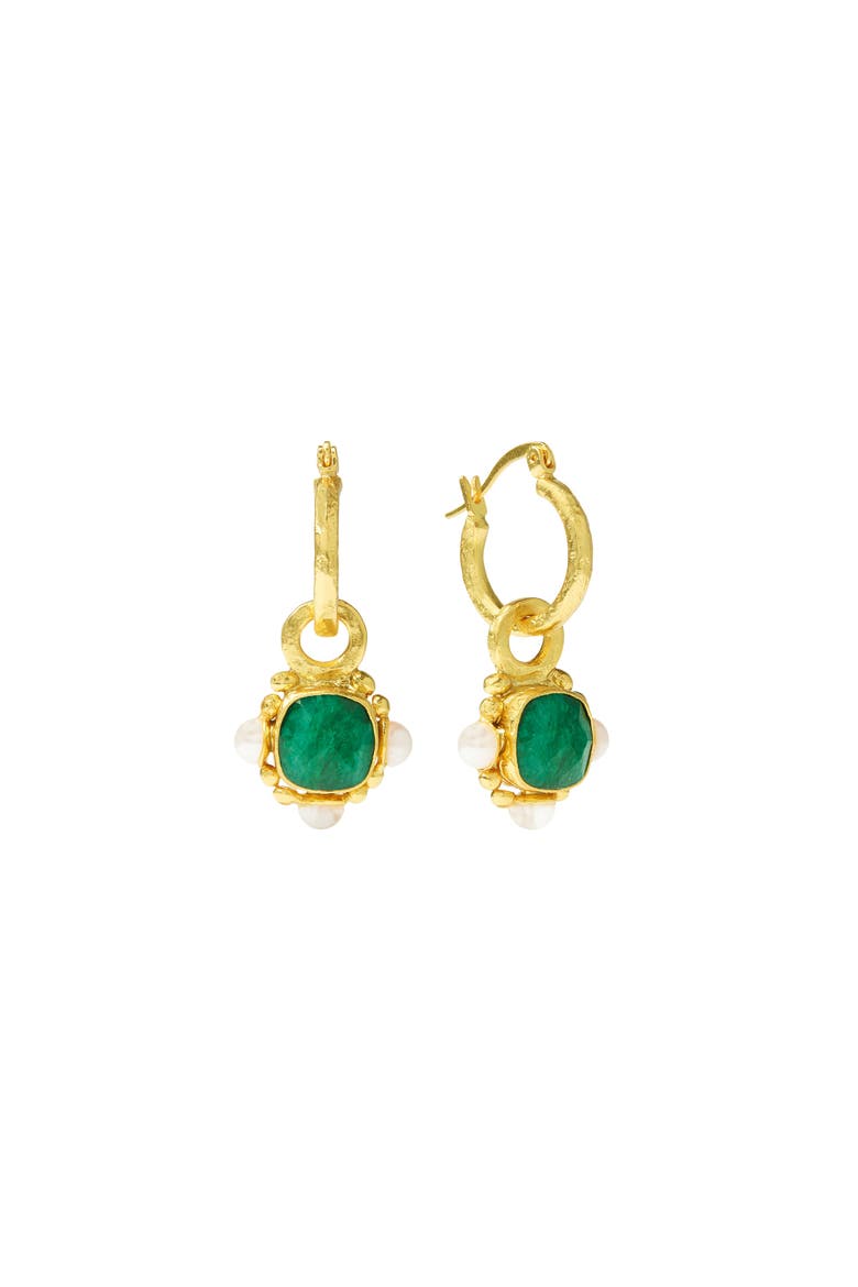 Esther Pearl Drop Hoop Earrings, Main, color, Brass