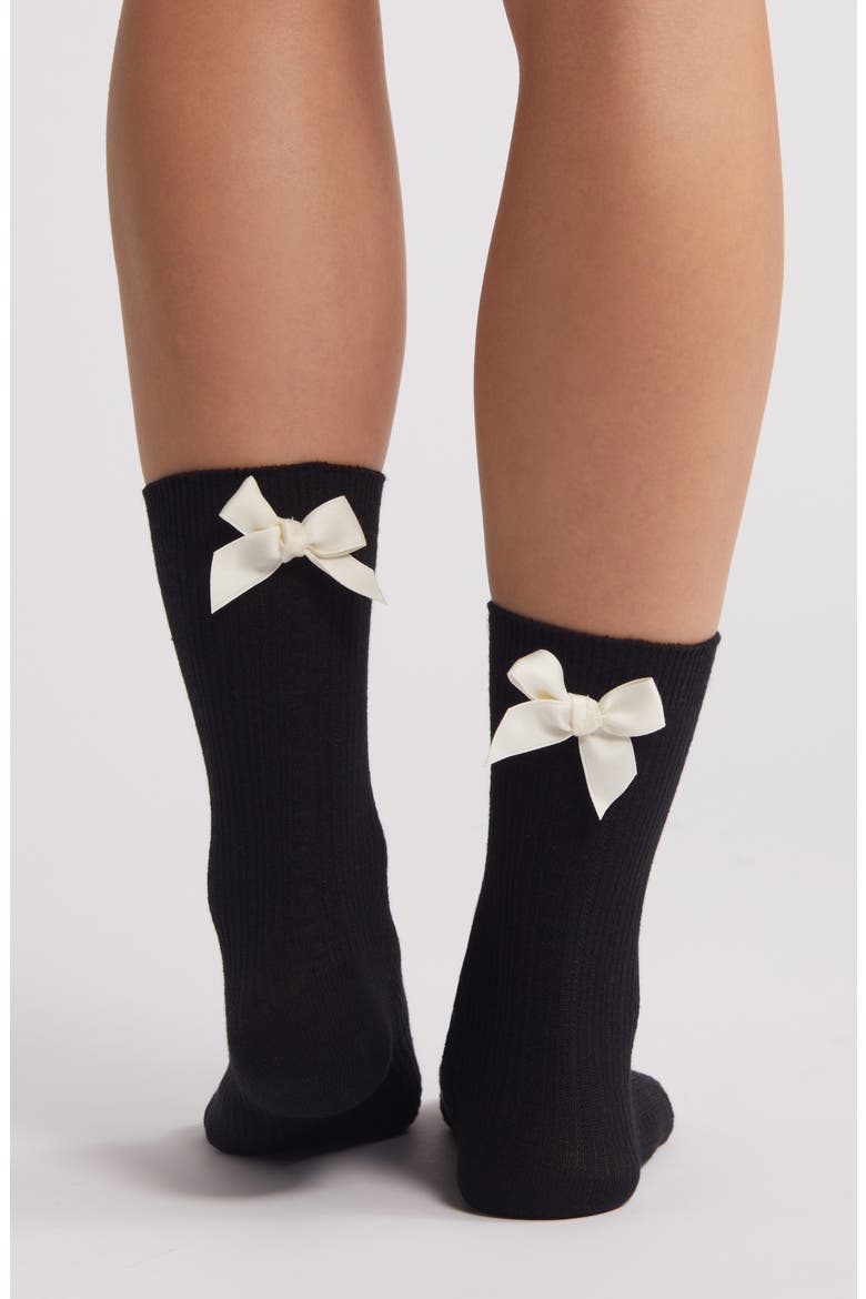 Bow Crew Socks, Alternate, color, BLACK