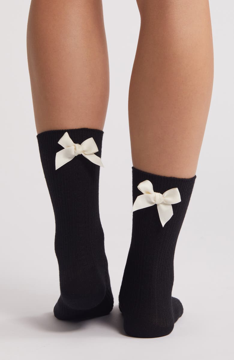 Casa Clara Bow Crew Socks, Alternate, color, Black