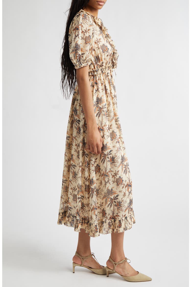 Rosamude Floral Puff Sleeve Midi Dress, Alternate, color, CAMEO