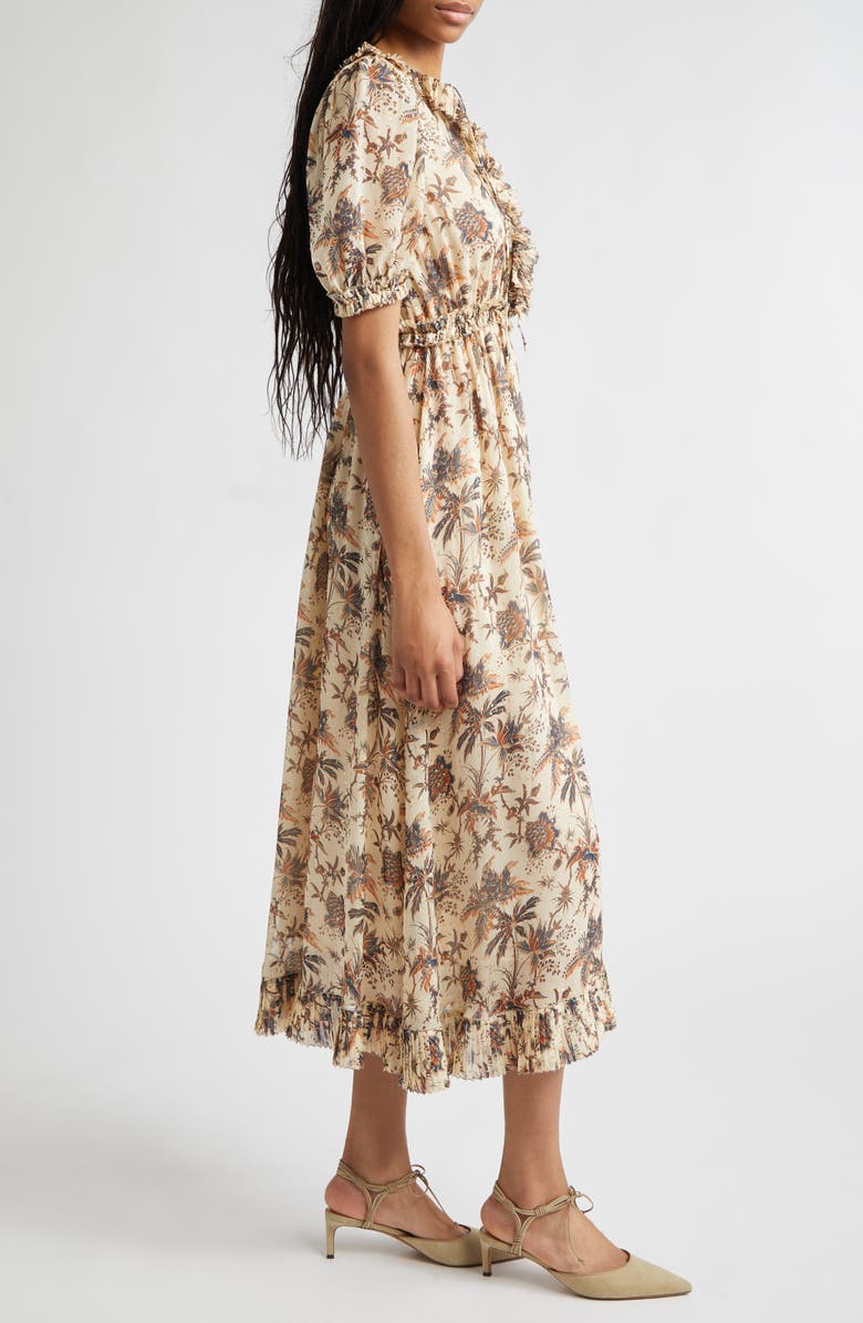 Ulla Johnson Rosamude Floral Puff Sleeve Midi Dress, Alternate, color, Cameo