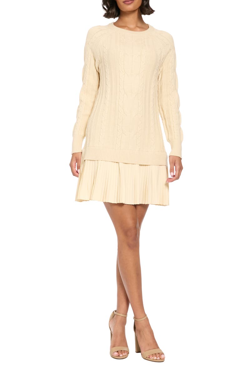 Pleated Hem Cable Knit Sweater Dress, Main, color, ARCTIC CREAM