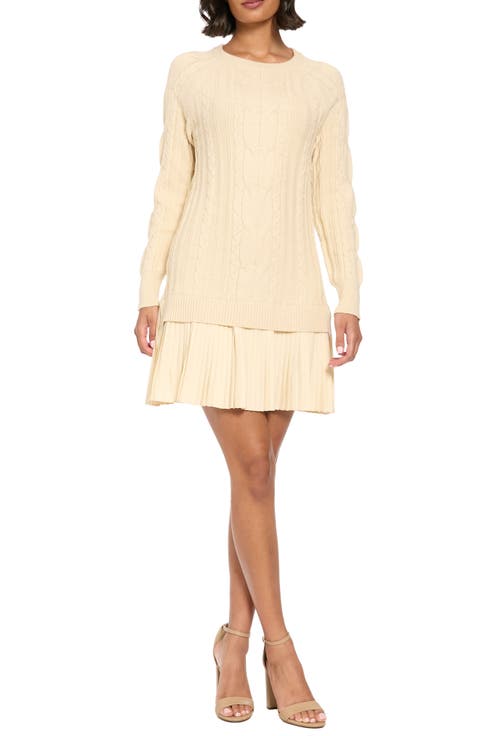 Pleated Hem Cable Knit Sweater Dress
