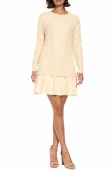 Pleated Hem Cable Knit Sweater Dress