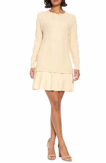 Pleated Hem Cable Knit Sweater Dress