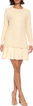 London Times Pleated Hem Cable Knit Sweater Dress