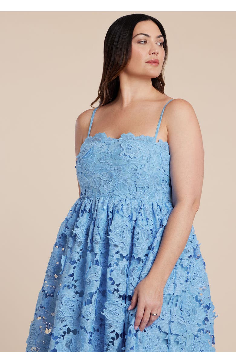 ELOQUII Fit And Flare Lace Gown, Alternate, color, Light Ocean Blue