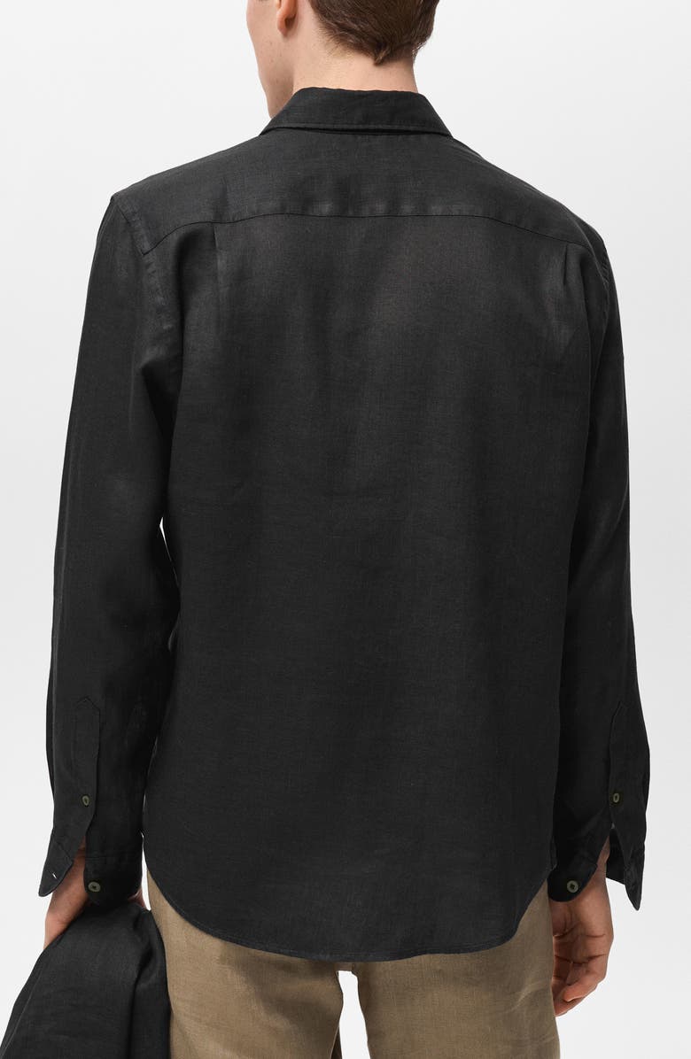 MANGO Regular Fit Linen Button-Up Shirt, Alternate, color, Black