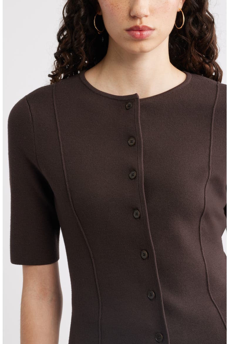 Crewneck Elbow Sleeve Cardigan, Alternate, color, BROWN MOLE