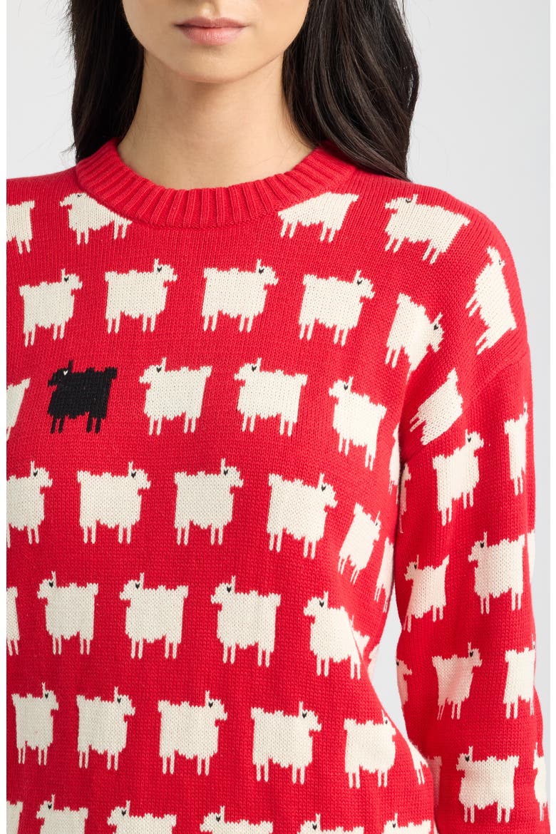 Warm & Wonderful Sheep Cotton Sweater, Alternate, color, DIANA RED