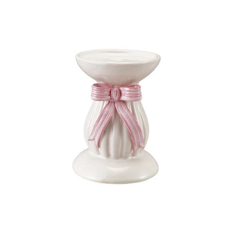 Stoneware Pillar Holder with Bow