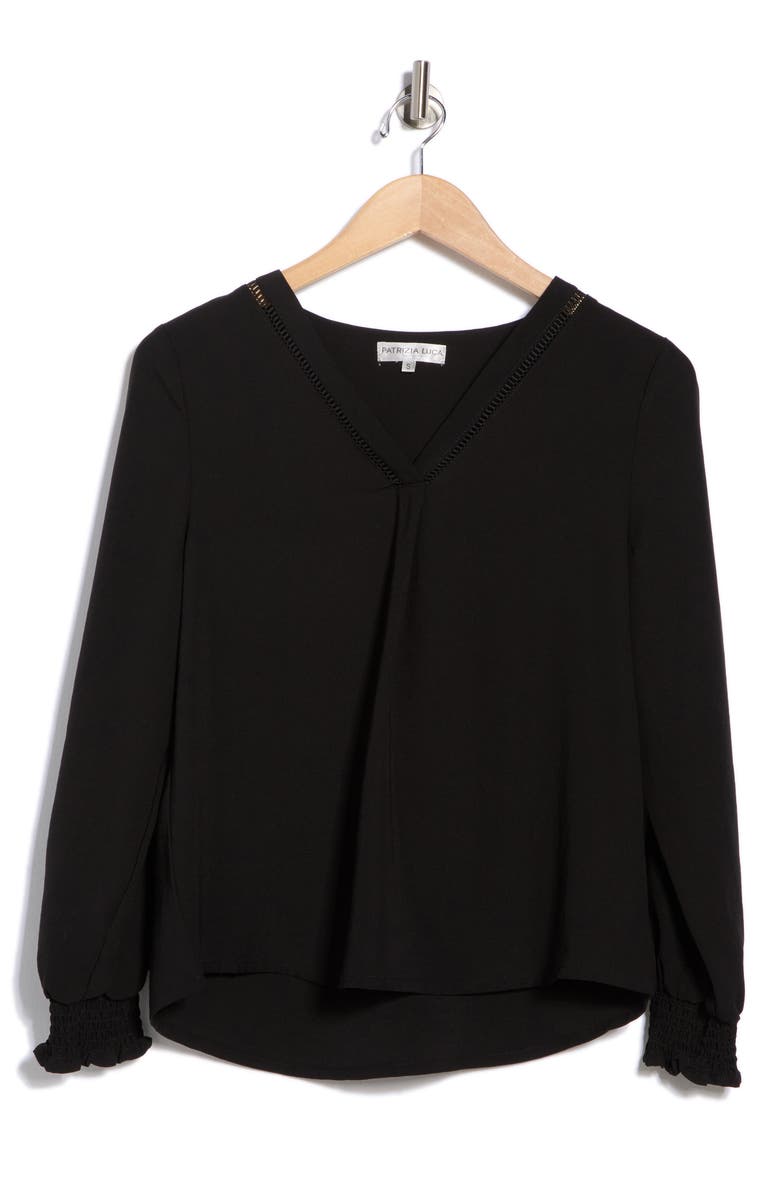 PATRIZIA LUCA Needle Lace V-Neck Top, Alternate, color, Black