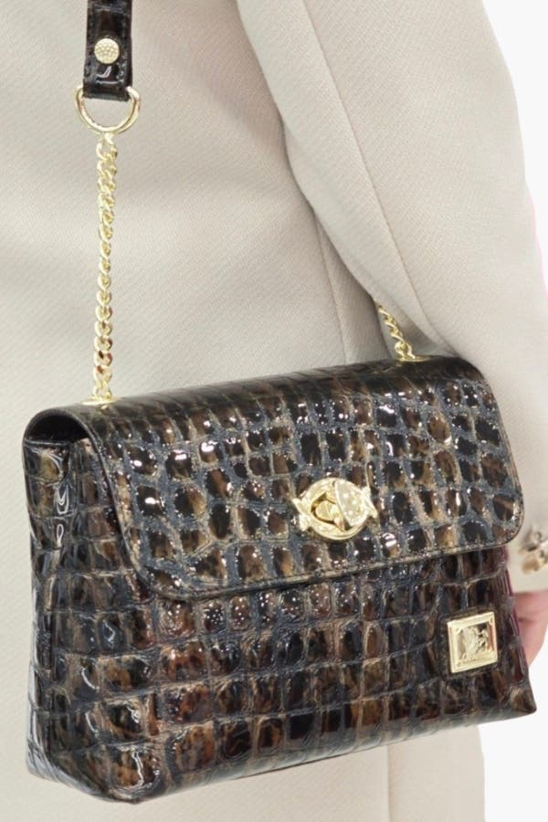 Gallop 536 Patent Leather Shoulder Bag, Alternate, color, Black / Brown
