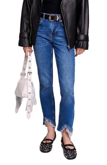 Maje Pachafranbis Chewed Hem Skinny Jeans In Blue
