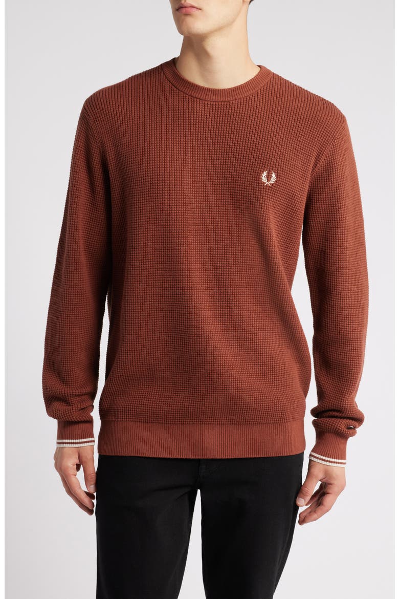 Waffle Stitch Crewneck Sweater, Main, color, WHISKEY BROWN