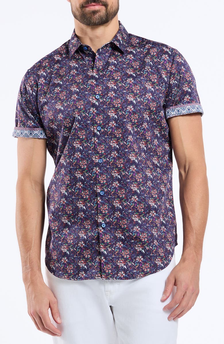 Robert Graham Keane Short Sleeve Cotton Button-Up Shirt, Main, color, 