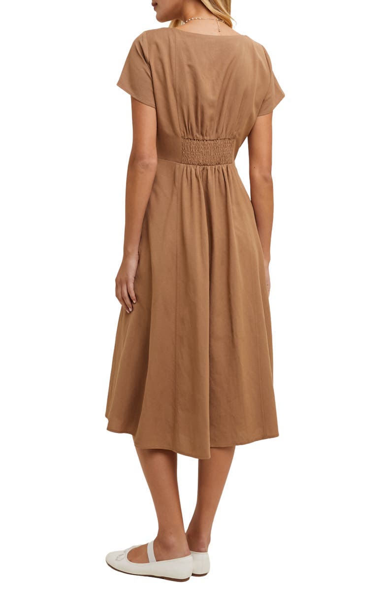 WISHLIST Flare Square Neck Midi Dress, Alternate, color, Mocha