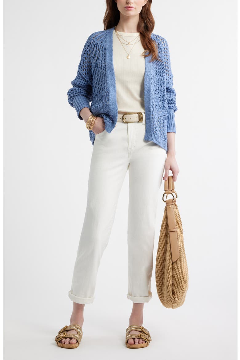 Openwork Slouchy Cotton Cardigan, Alternate, color, BLUE BEYOND