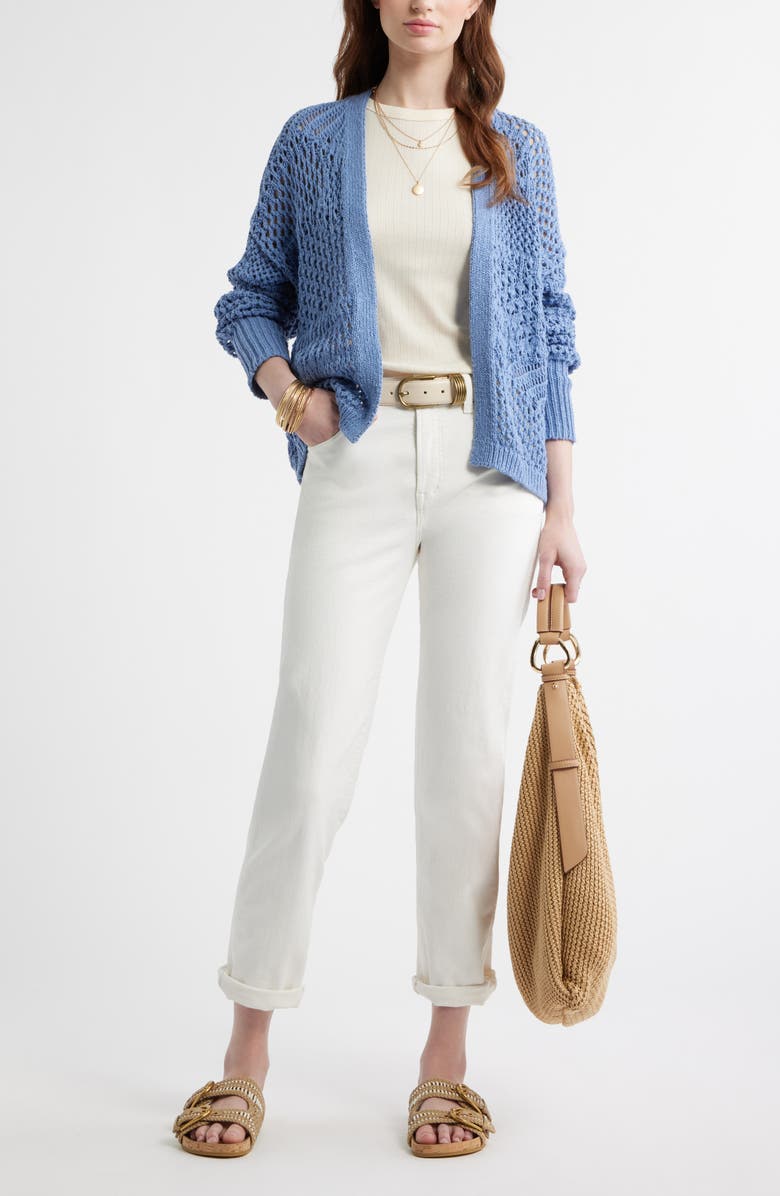 Treasure & Bond Openwork Slouchy Cotton Cardigan, Alternate, color, Blue Beyond