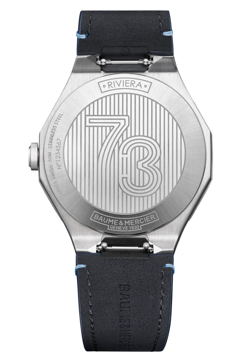 Riviera 73 Leather Strap Watch, 39mm, Alternate, color, BLUE