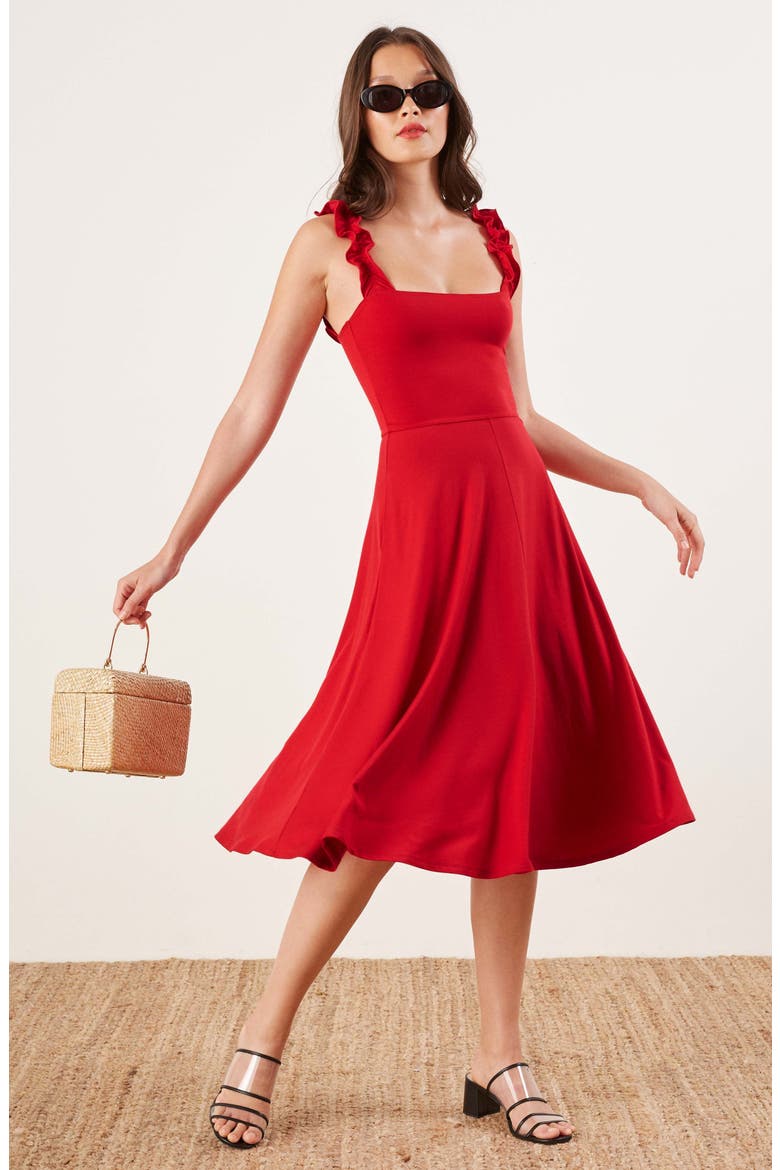 Eda Ruffle Strap Dress, Alternate, color, LIPSTICK