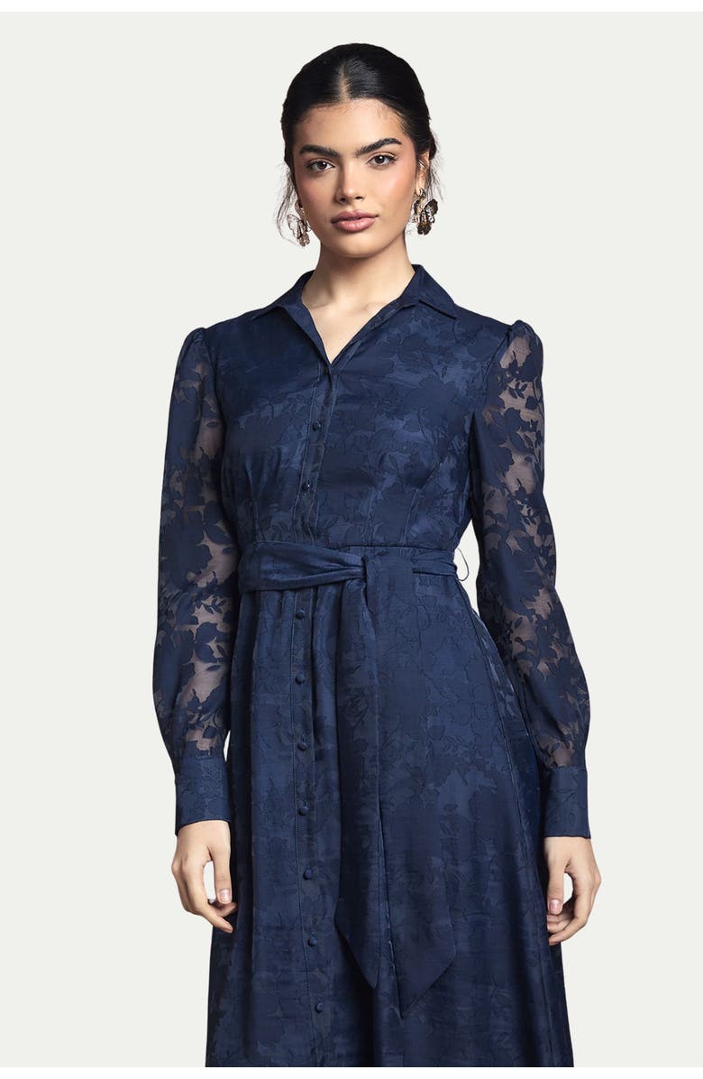 Wallis Floral Organza Belted Midi Dress, Alternate, color, Navy