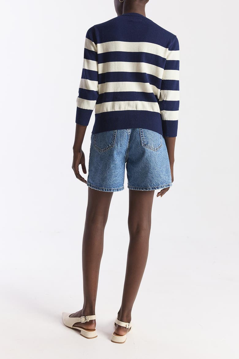 Embroidery Stripe Cardigan, Alternate, color, Navy/Cream
