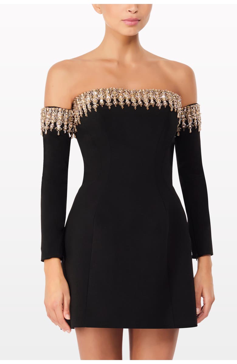 Jenny Packham Love Bubble Off-Shoulder Mini Dress, Alternate, color, Liquorice