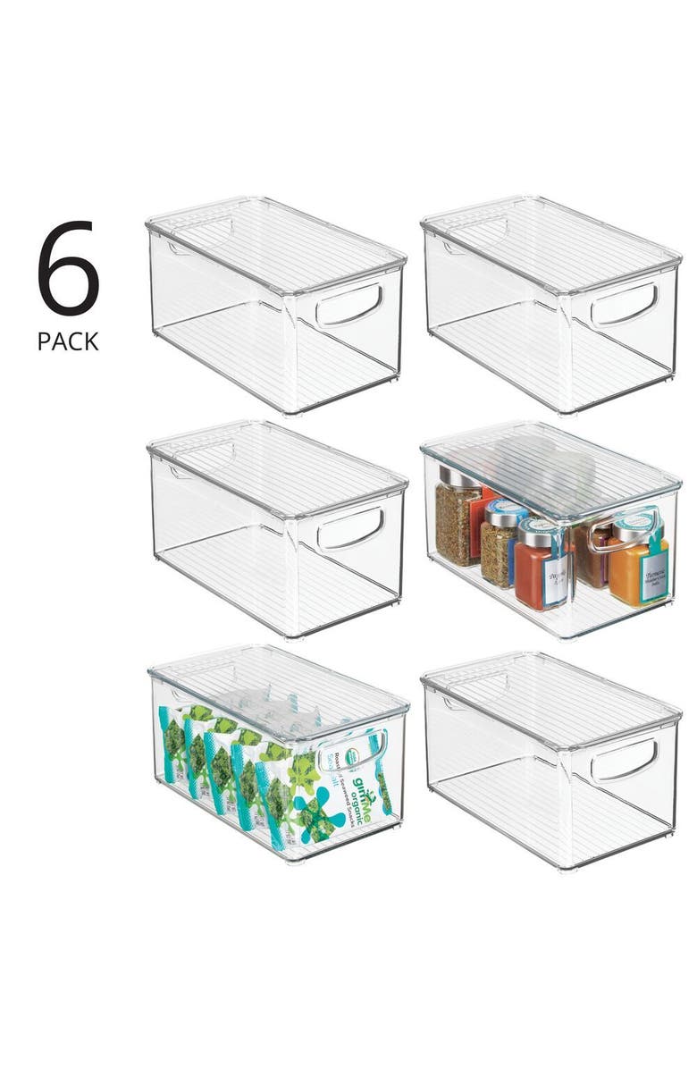 mDesign Plastic Stacking Kitchen Storage Bin Box with Lid/Handles, 6 Pack, Alternate, color,