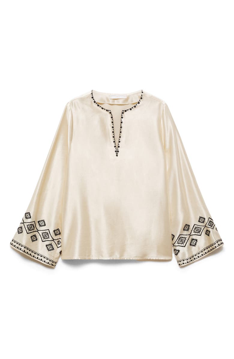 MANGO Embroidered Satin Peasant Top, Alternate, color,