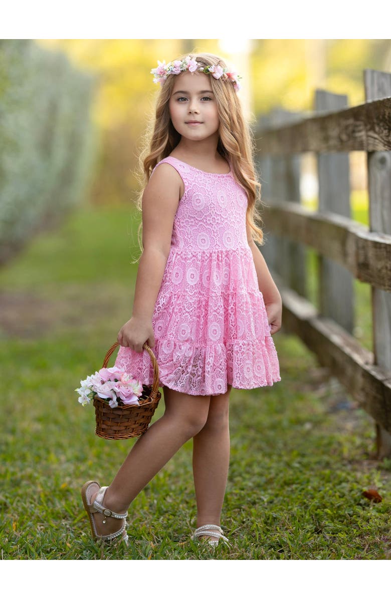 Mia Belle Girls Girls Floral Lace Tiered Ruffle Dress, Alternate, color, Pink