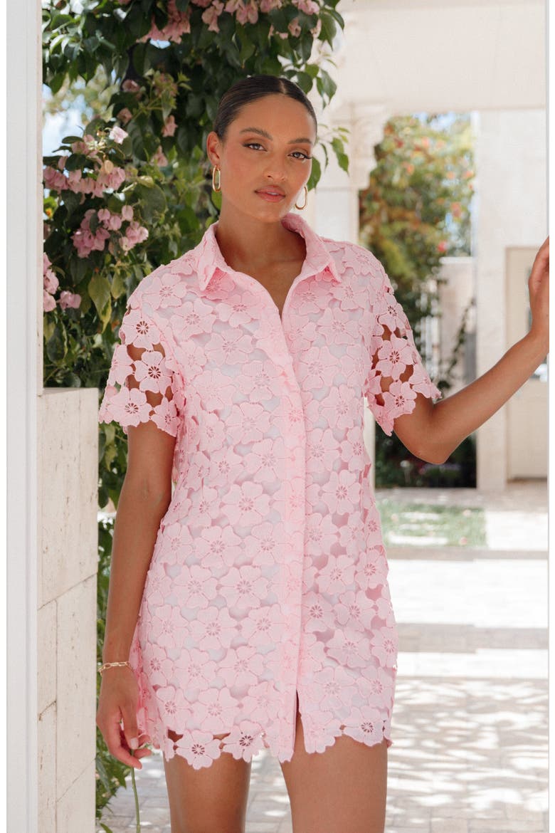 Tallie Floral Lace Shirtdress, Alternate, color, WATERMELON