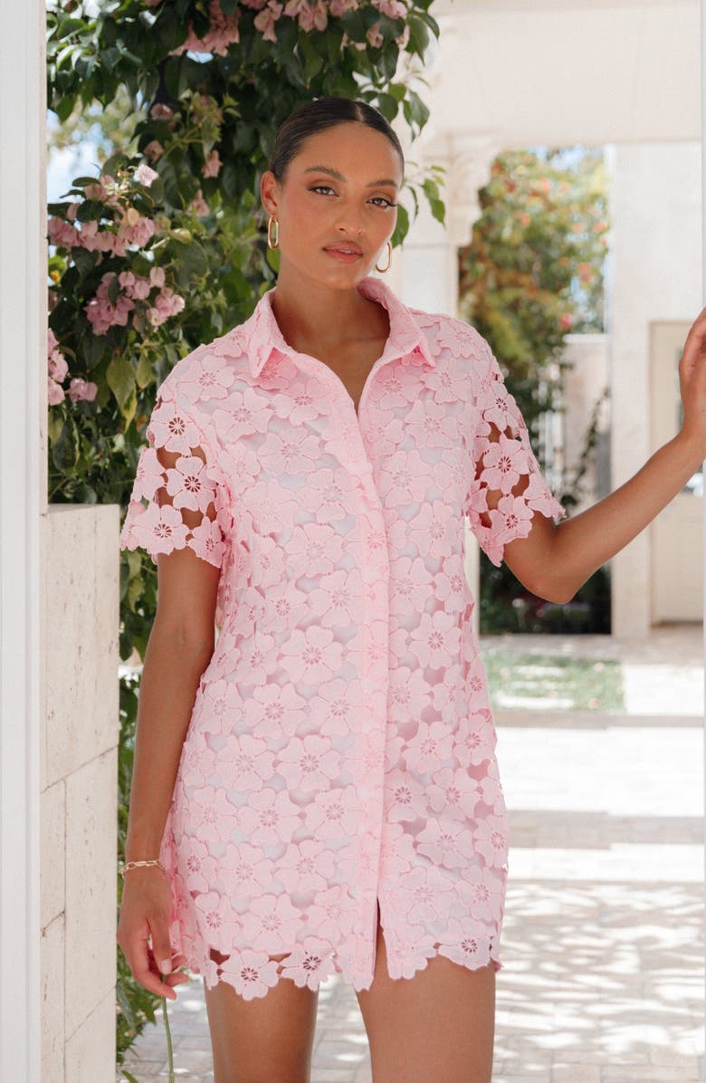 Petal & Pup Tallie Floral Lace Shirtdress, Alternate, color, Pink
