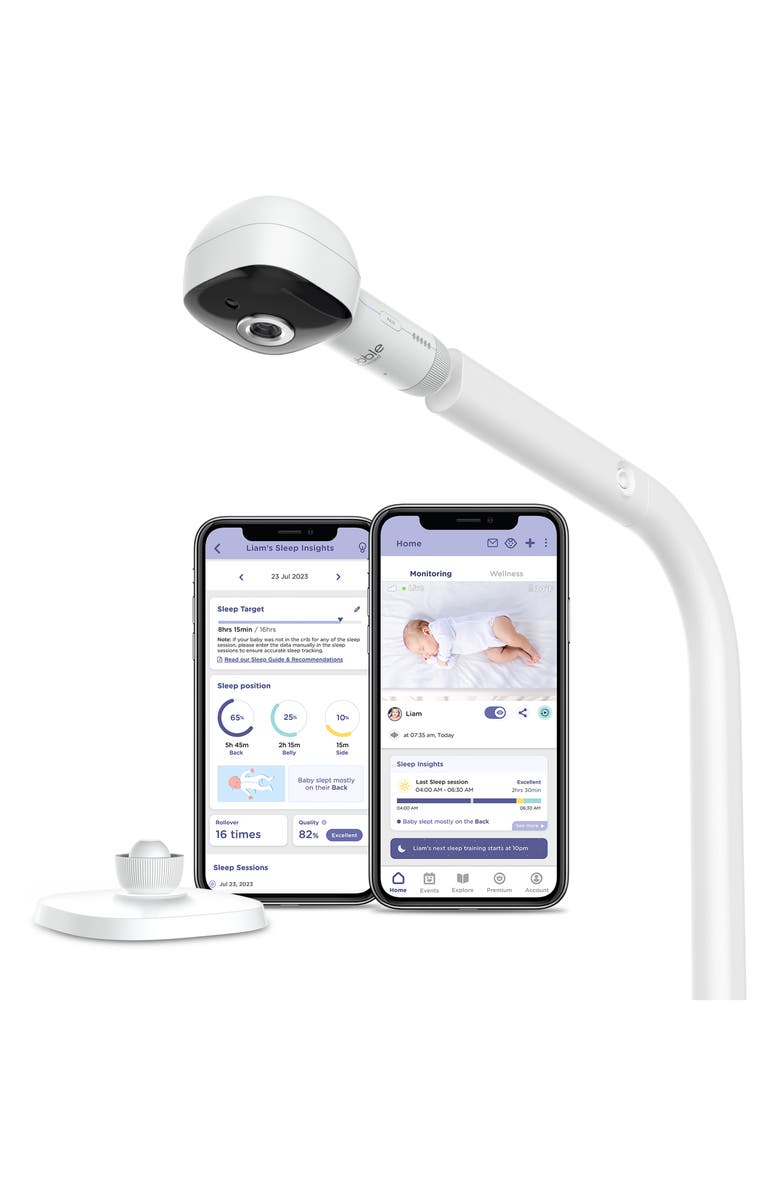 Hubble Connected Skyvision AI Pro Baby Monitor with Adjustable Crib Mount, Main, color, White