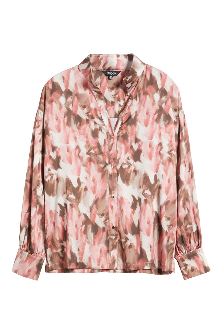 Brushstroke Print Crêpe de Chine Button-Up Shirt, Alternate, color, HONEY SUCKLE/ CHARMEUSE/ MULTI