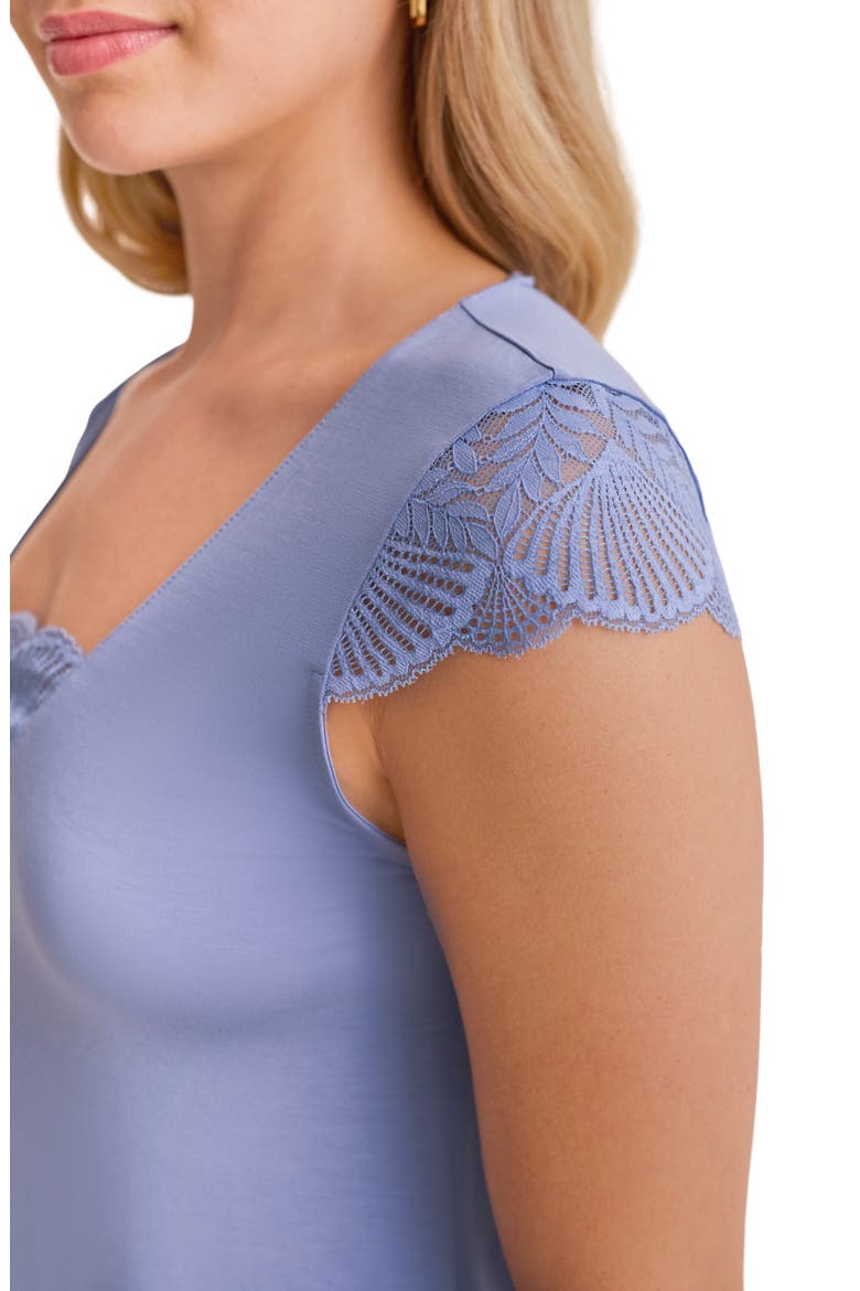 Belle Époque Lace Trim Knit Capri Pajamas, Alternate, color, DENIM