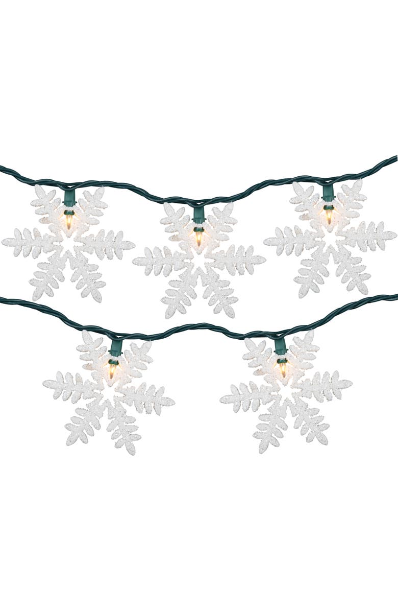 Northlight White Glittered Snowflakes Christmas Lights - Clear - 6' Green Wire - 10ct, Main, color, White