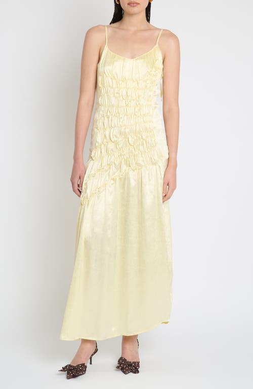 Muse Assembly Shirred Crushed Satin Midi Dress in Lemon at Nordstrom, Size X-Small