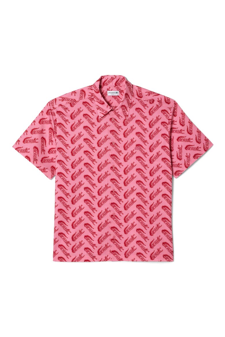 Relaxed Fit Logo Print Short Sleeve Button-Up Shirt, Main, color, LIGHTHOUSE RED/ RESEDA