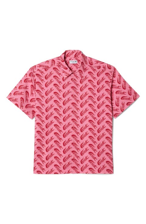 Relaxed Fit Logo Print Short Sleeve Button-Up Shirt