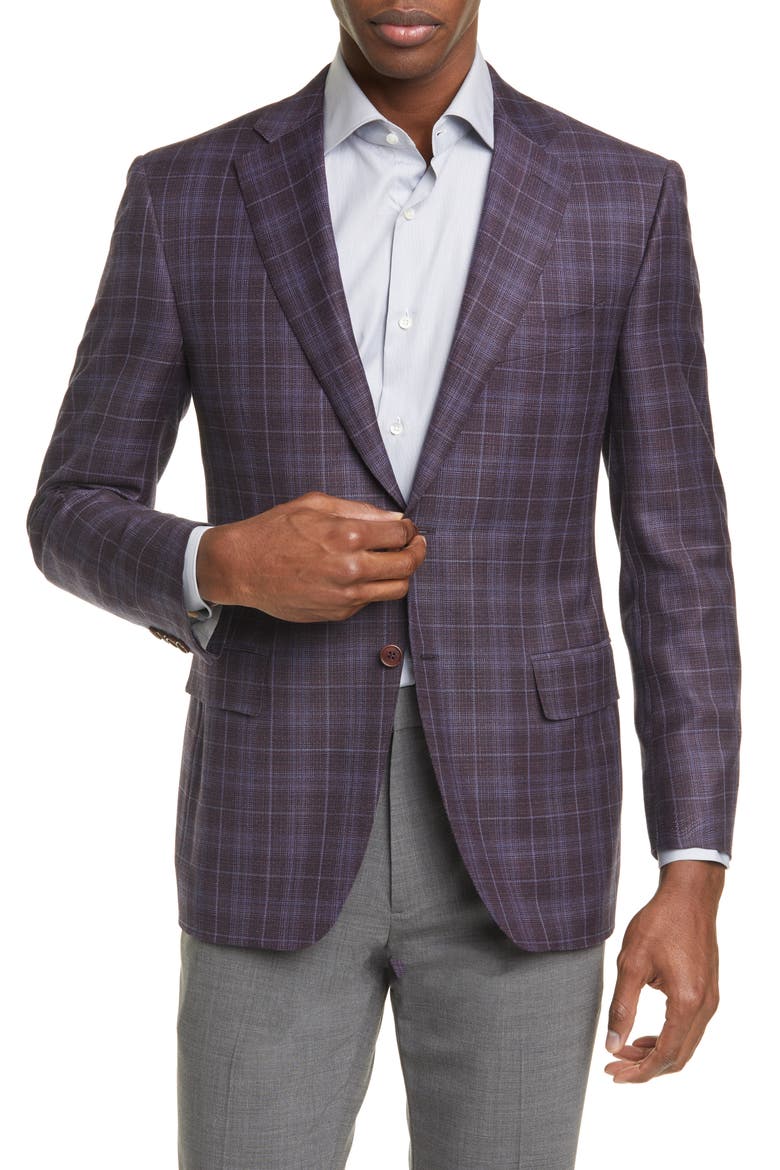 Siena Soft Classic Fit Plaid Wool Sport Coat, Main, color, BURGUNDY